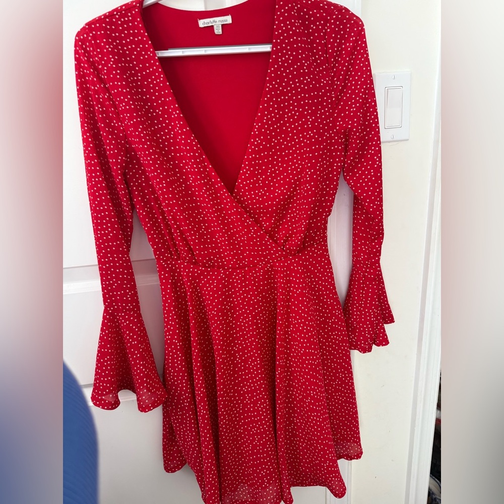 Red / White polka dot flowy dress